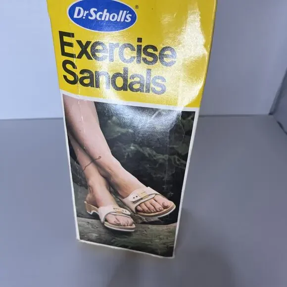 New Vintage Leather Dr. Scholl's Wooden Exercise Sandals Shoes Tan Wheat Sz 6 - Picture 6 of 11